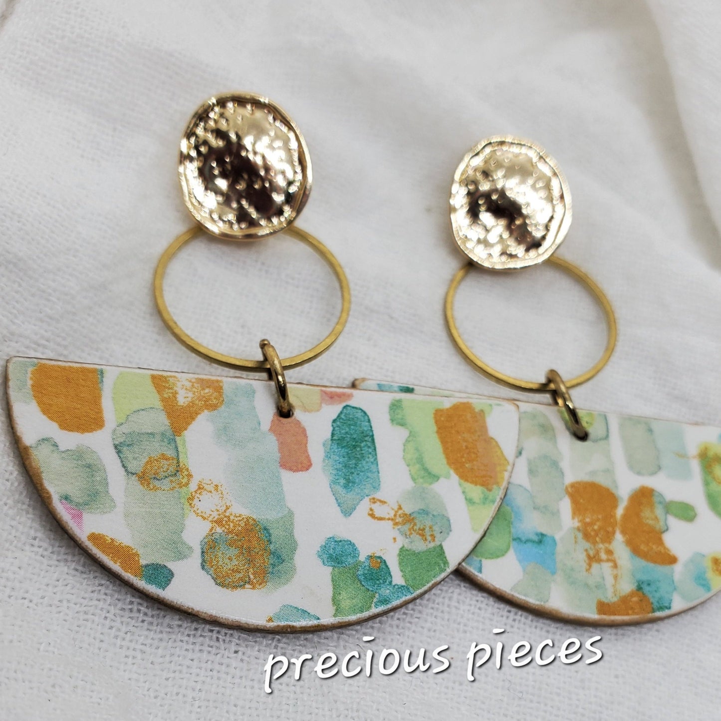 Gold and Colorful Half Circle Earrings