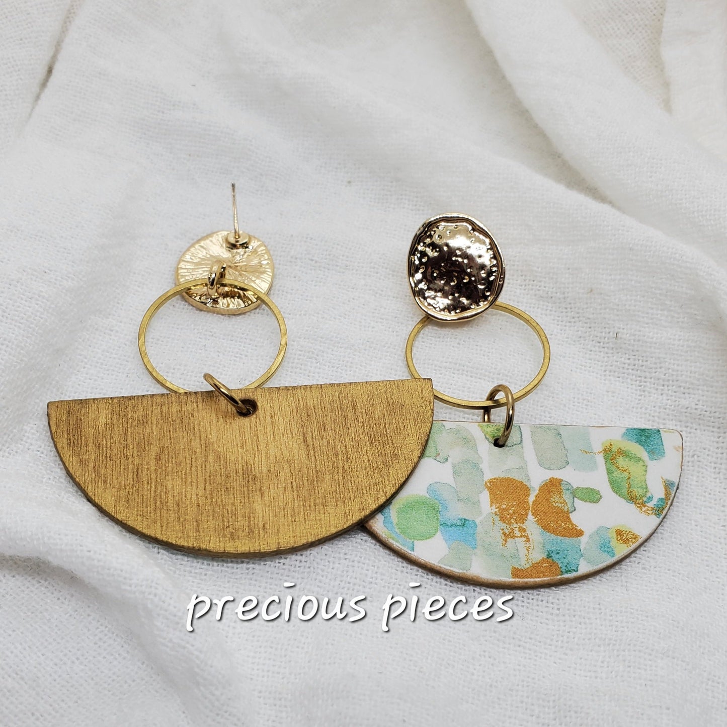 Gold and Colorful Half Circle Earrings