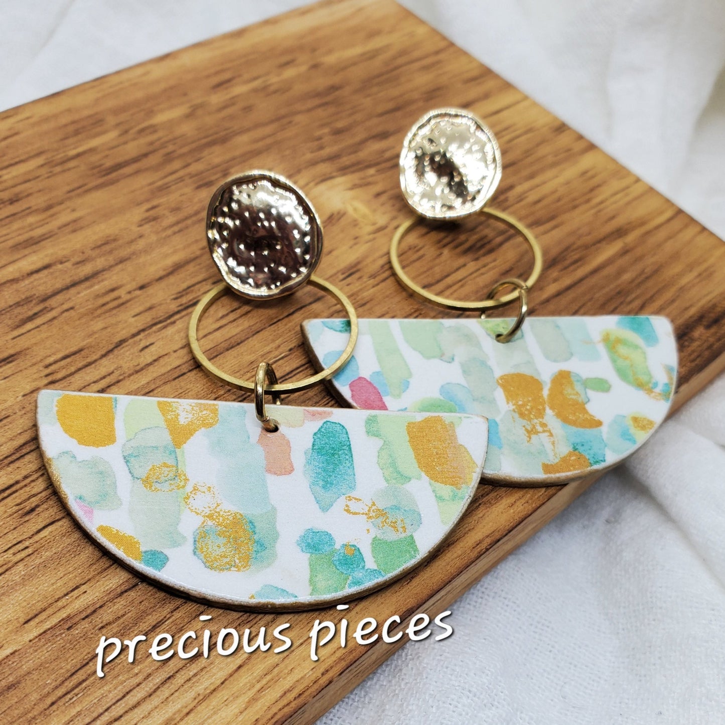 Gold and Colorful Half Circle Earrings