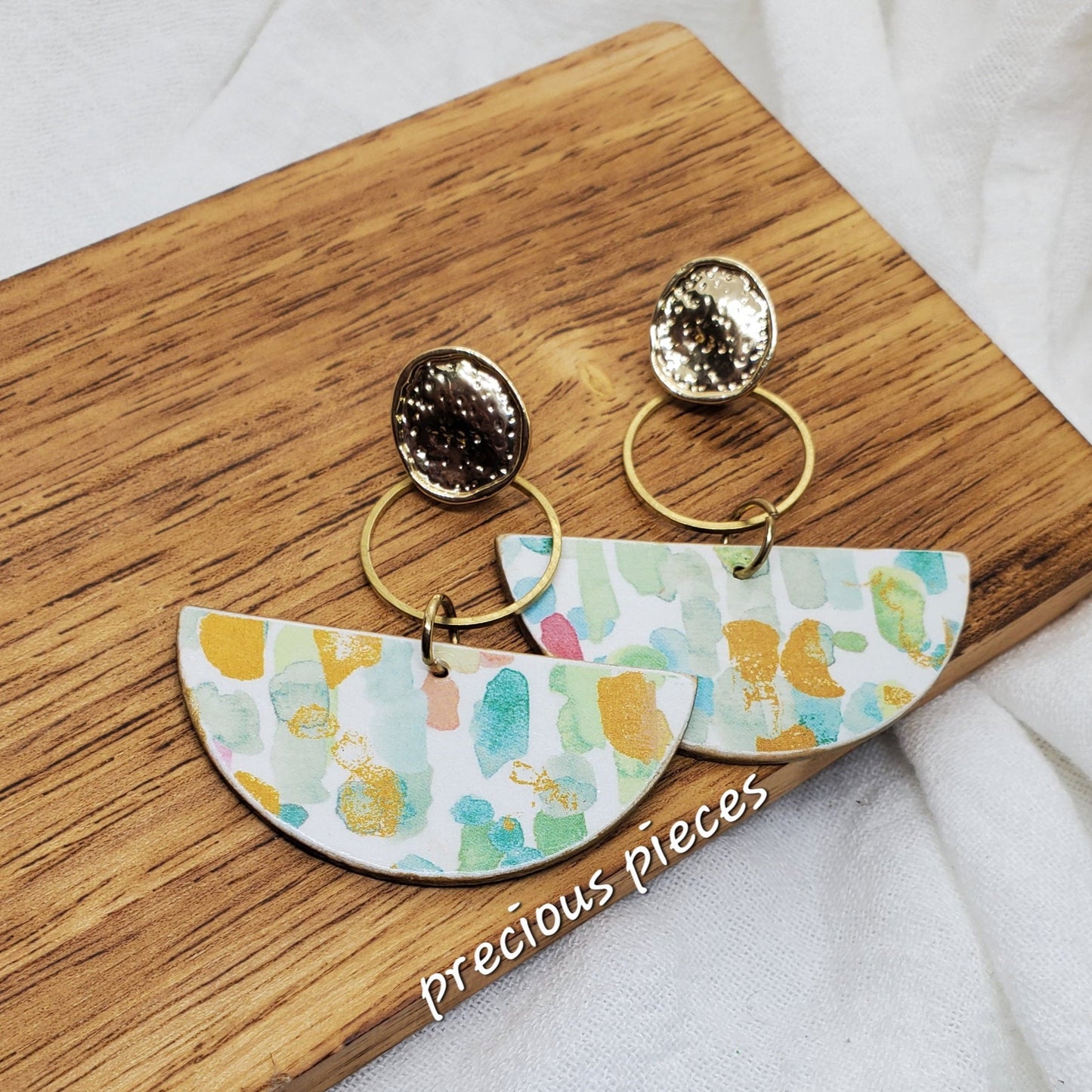 Gold and Colorful Half Circle Earrings