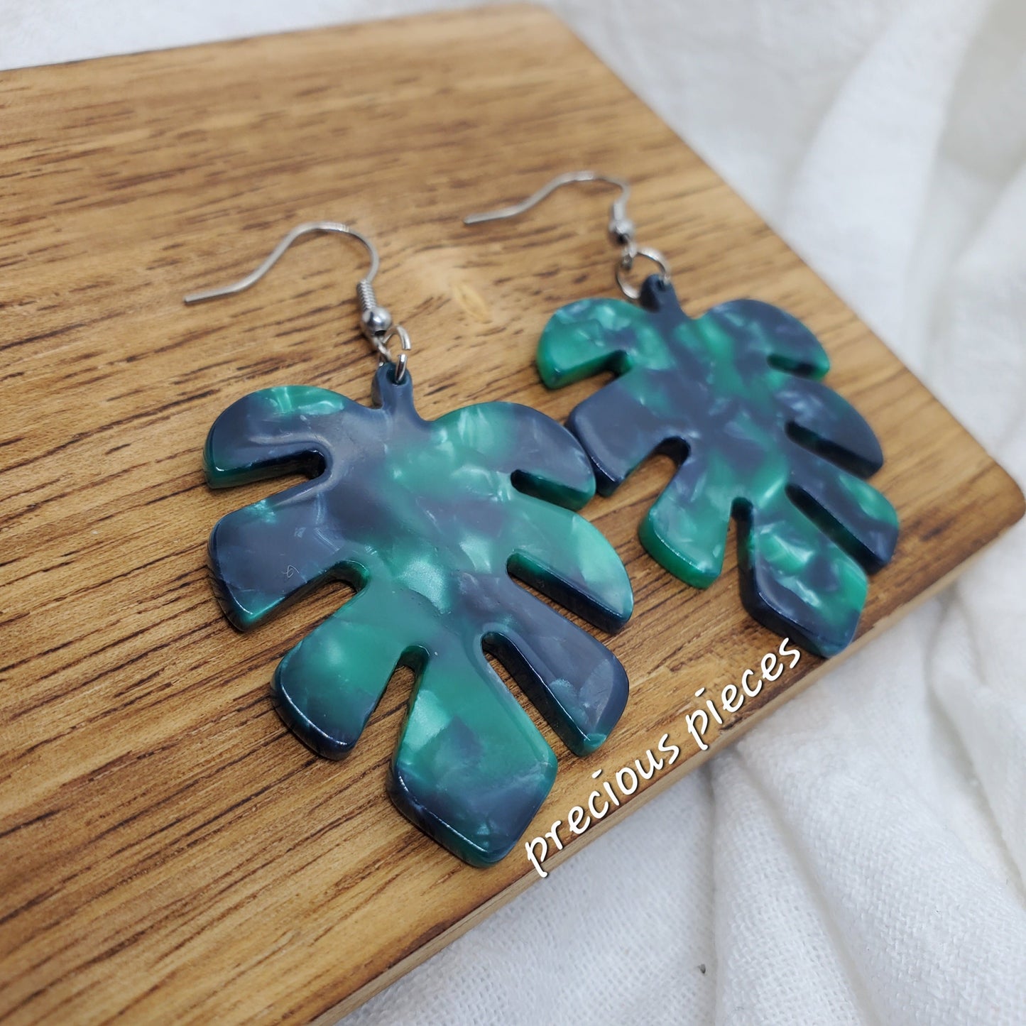 Green Monstera Leaf Earrings