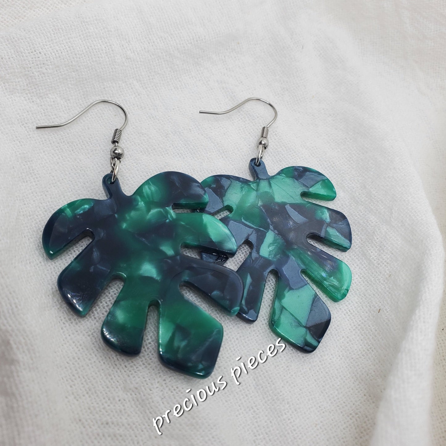 Green Monstera Leaf Earrings