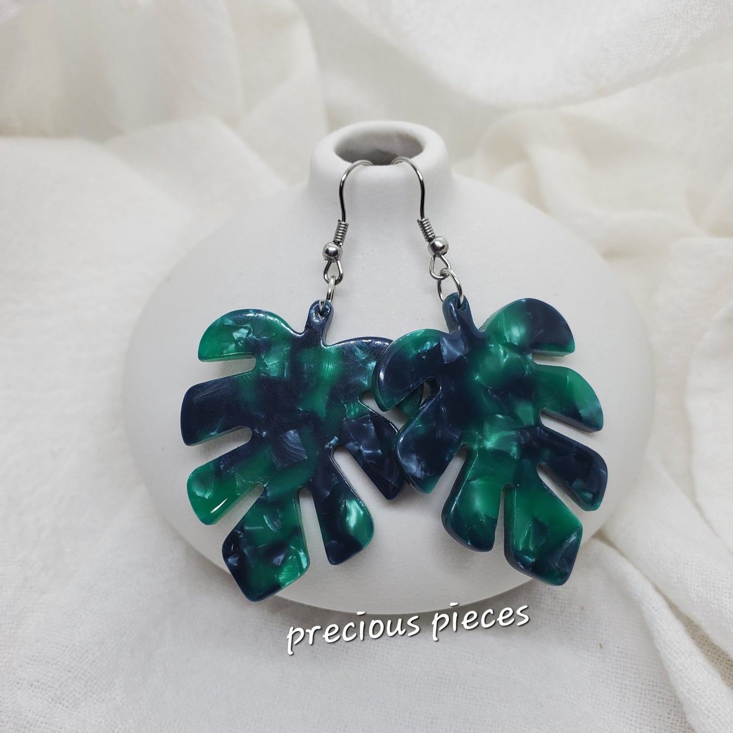 Green Monstera Leaf Earrings