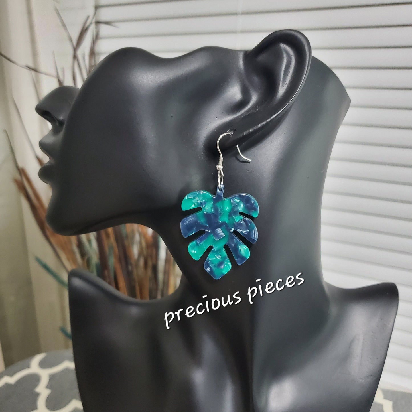 Green Monstera Leaf Earrings