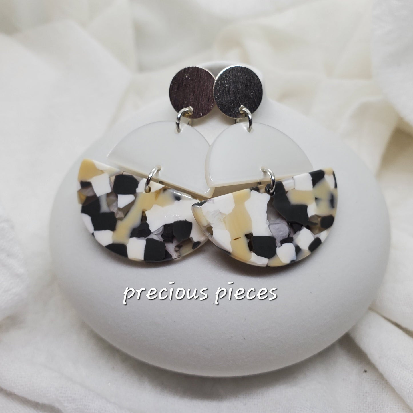 Pearly White and Multicolored Acrylic Earrings