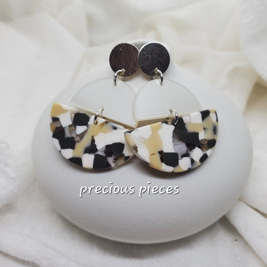 Pearly White and Multicolored Acrylic Earrings