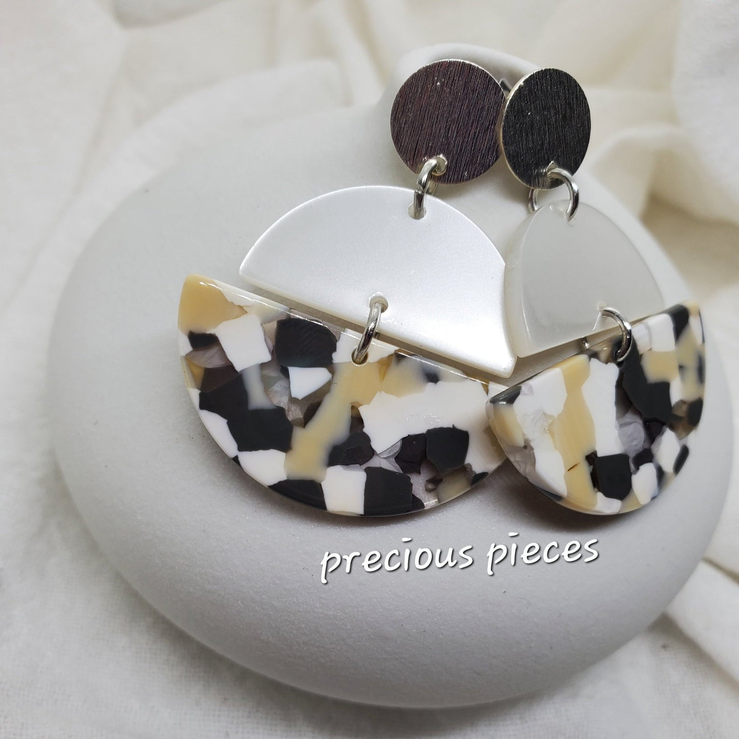 Pearly White and Multicolored Acrylic Earrings