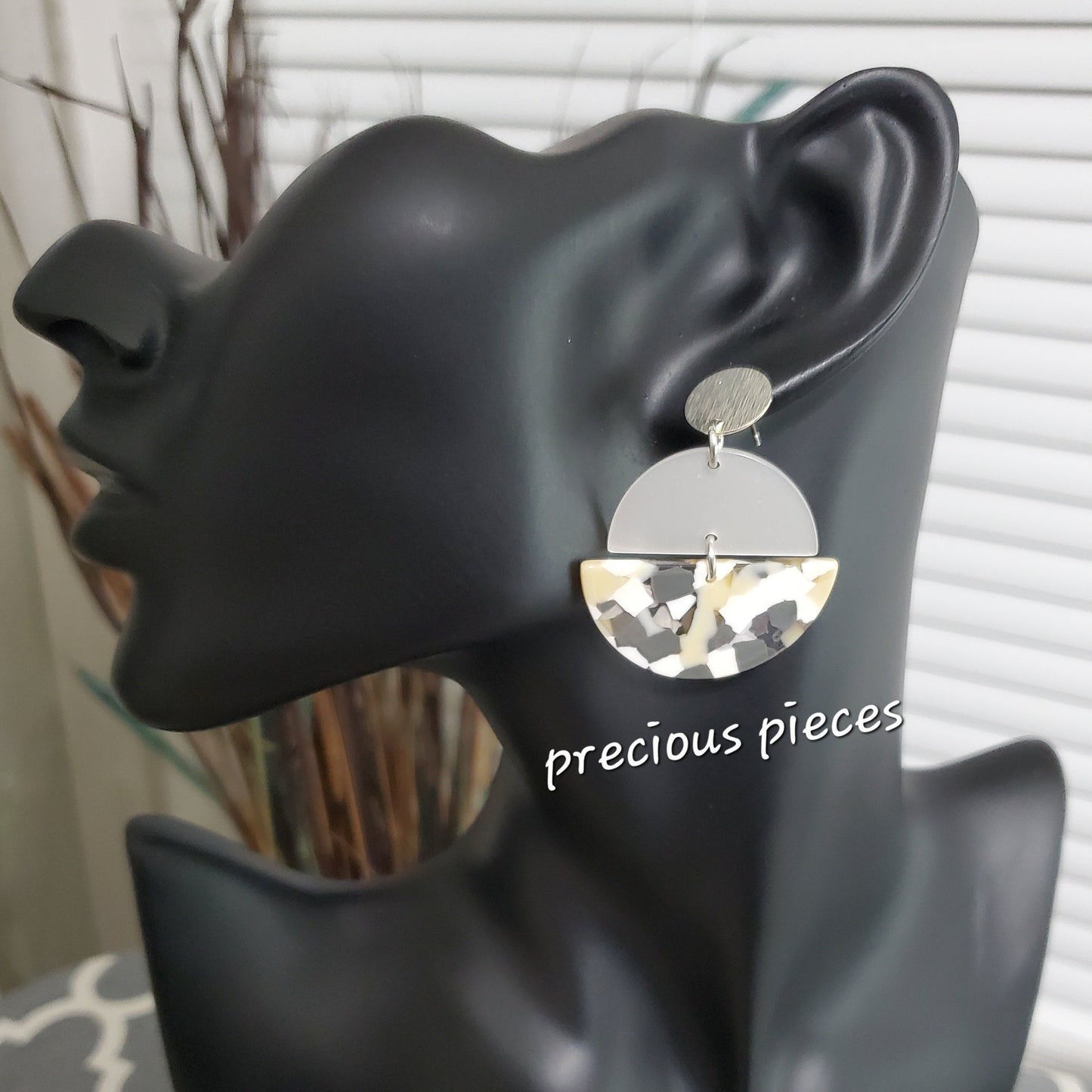 Pearly White and Multicolored Acrylic Earrings