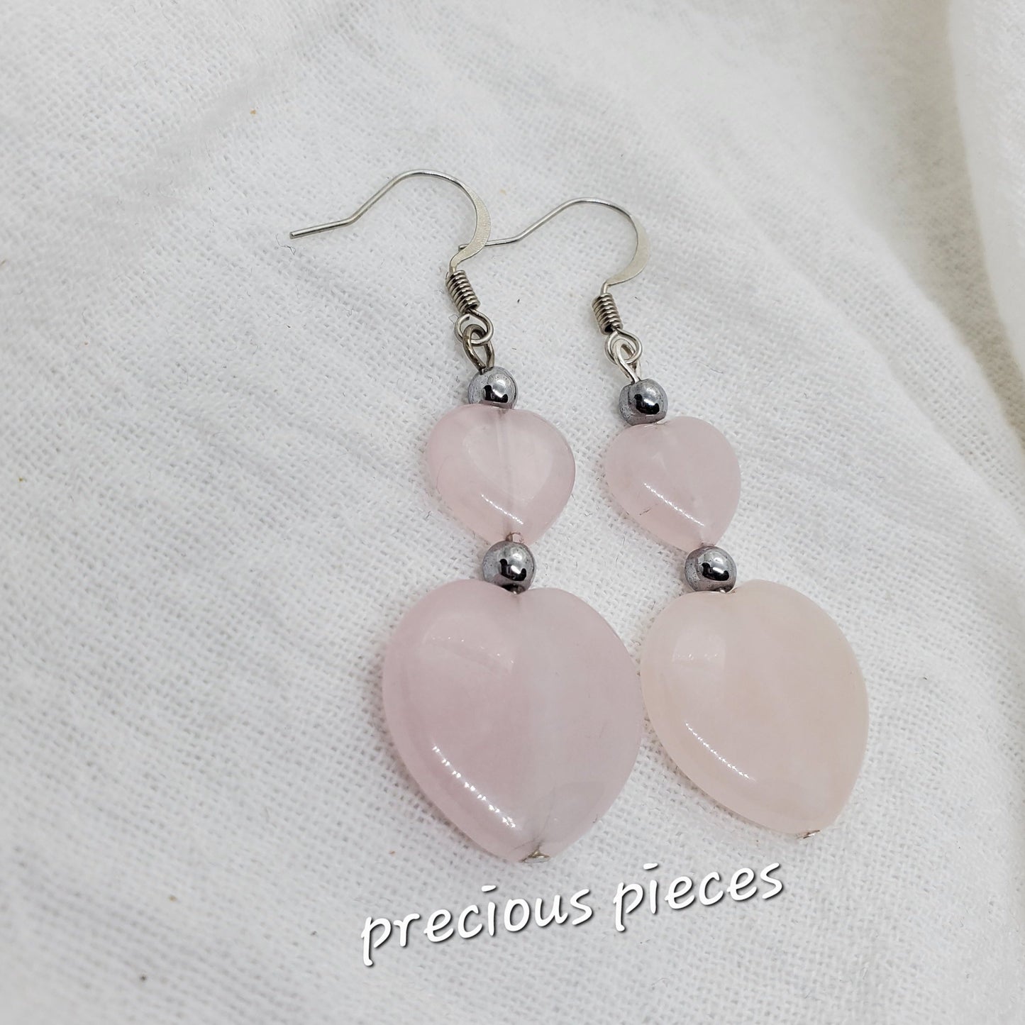 Pink Heart Rose Quartz Earrings
