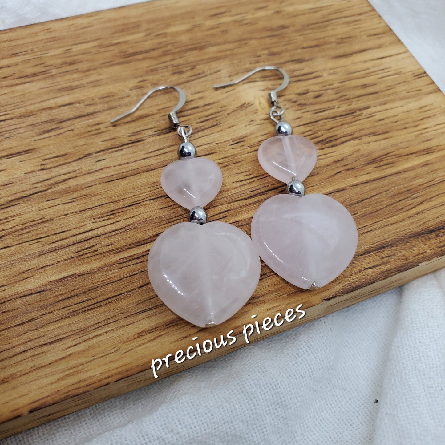 Pink Heart Rose Quartz Earrings