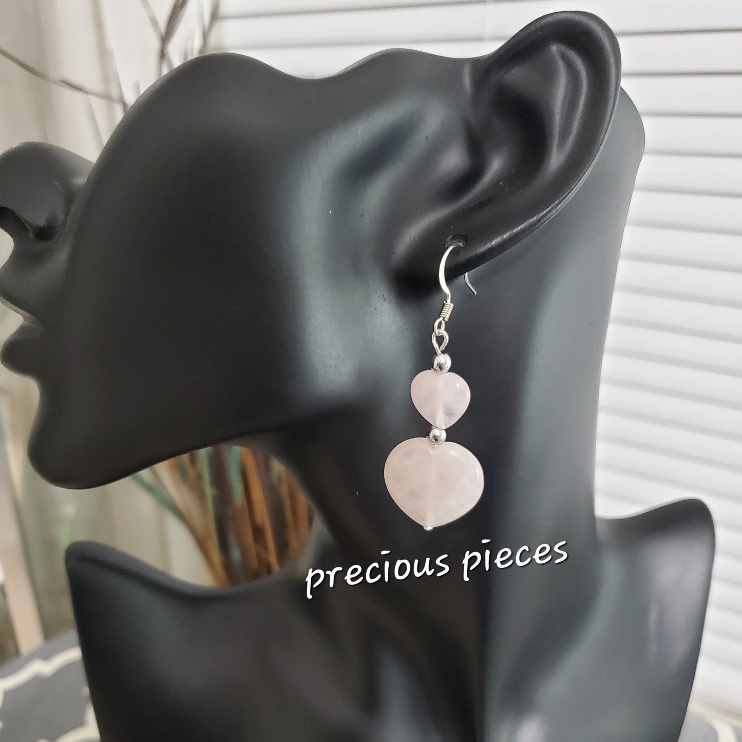 Pink Heart Rose Quartz Earrings