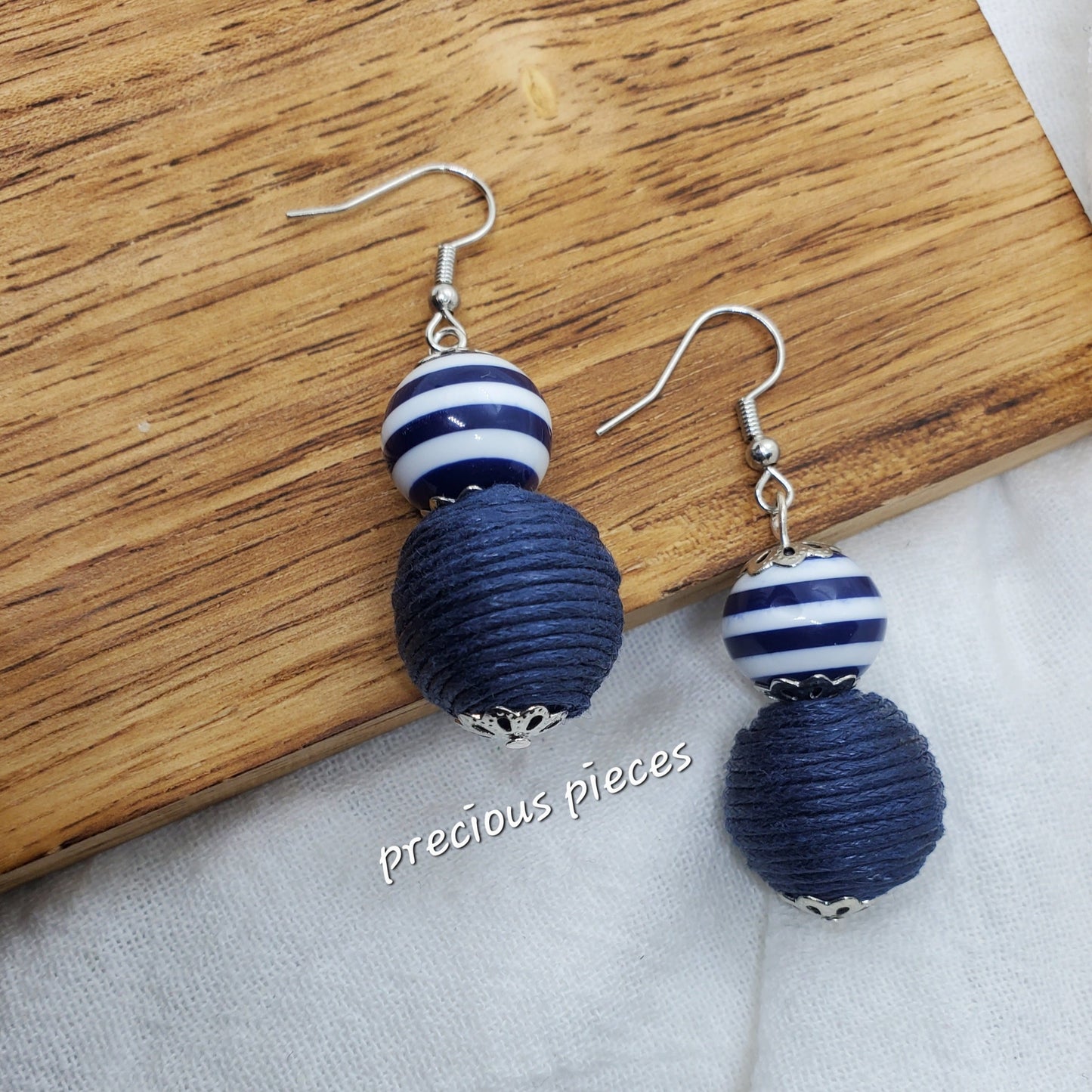 Navy Blue Stripe Earrings