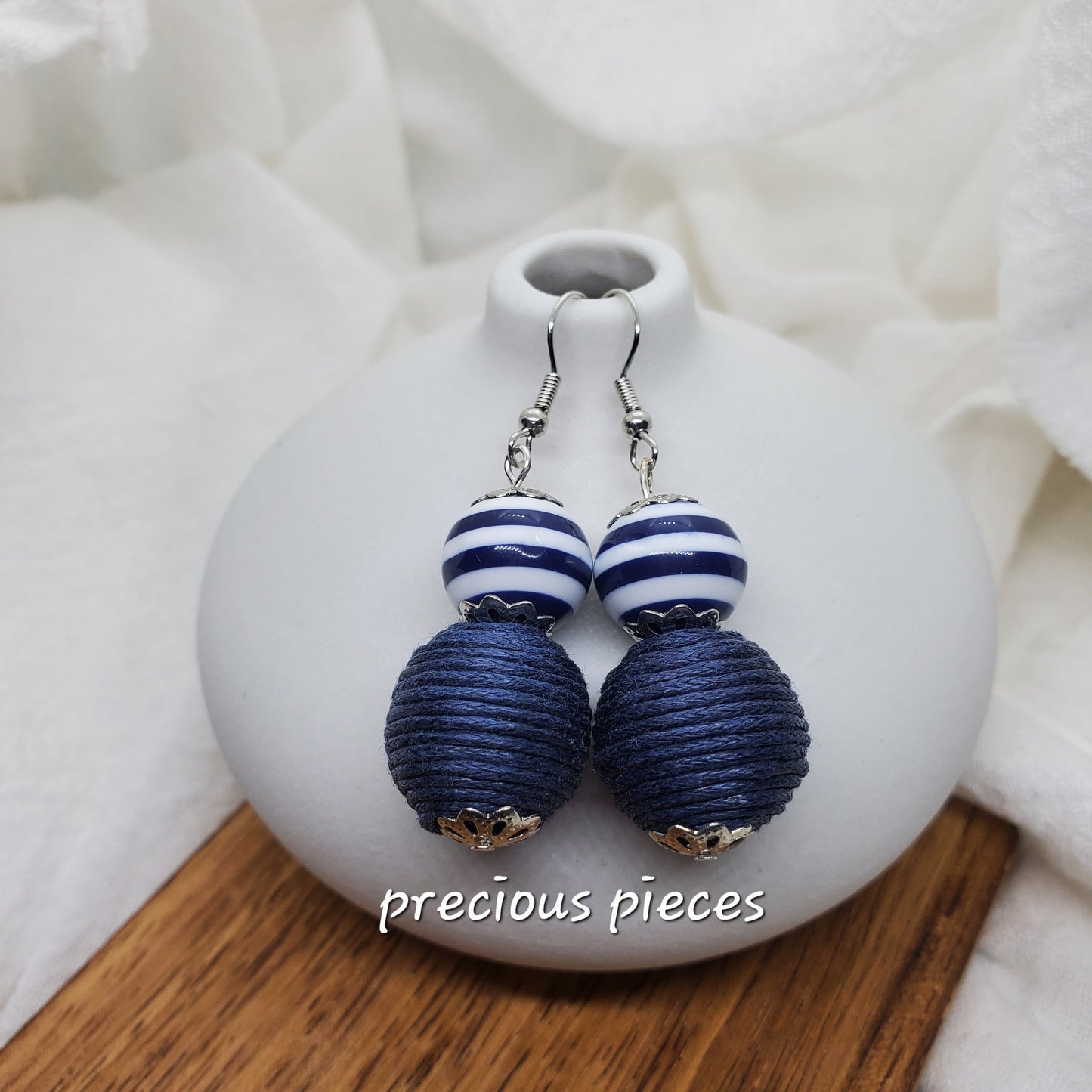 Navy Blue Stripe Earrings