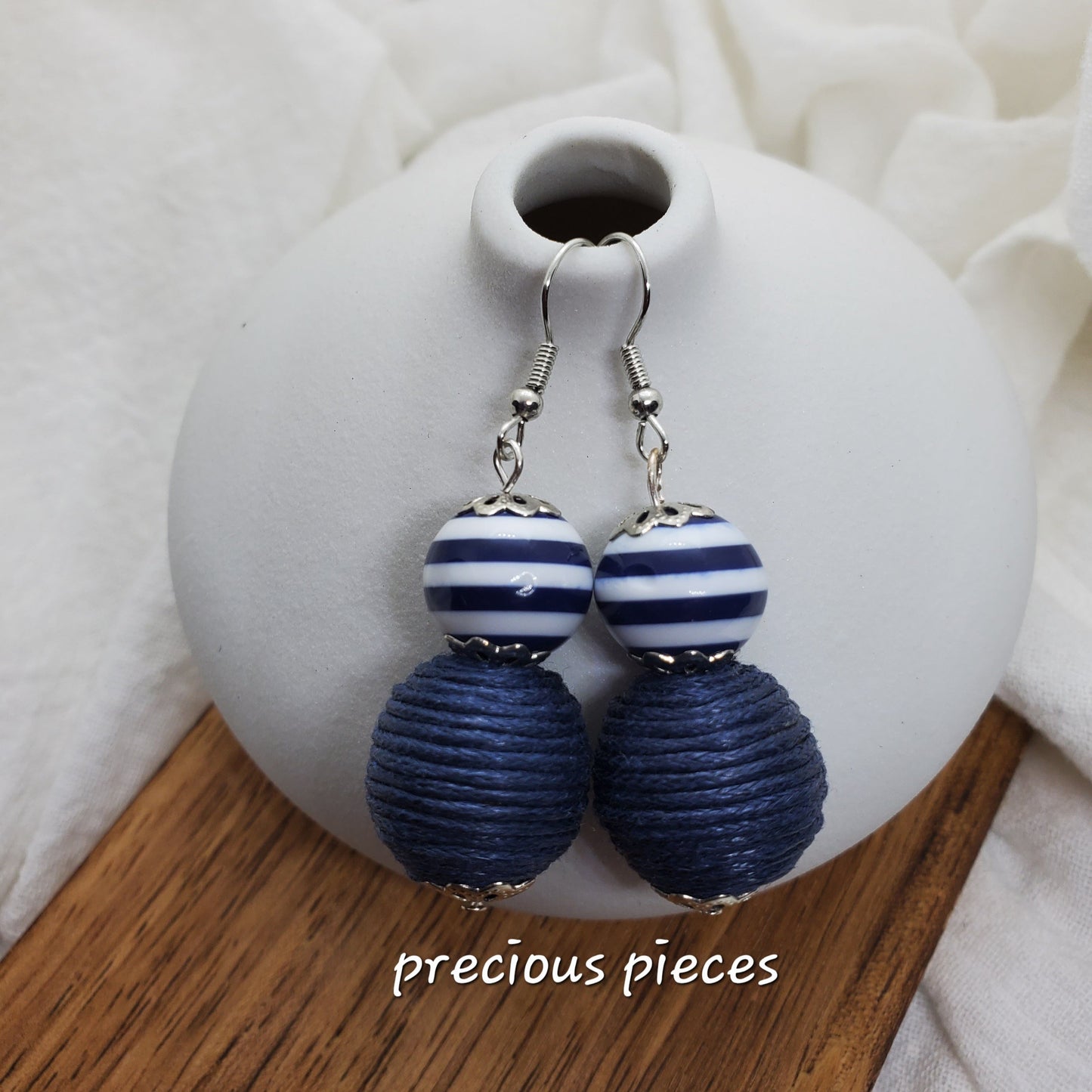 Navy Blue Stripe Earrings