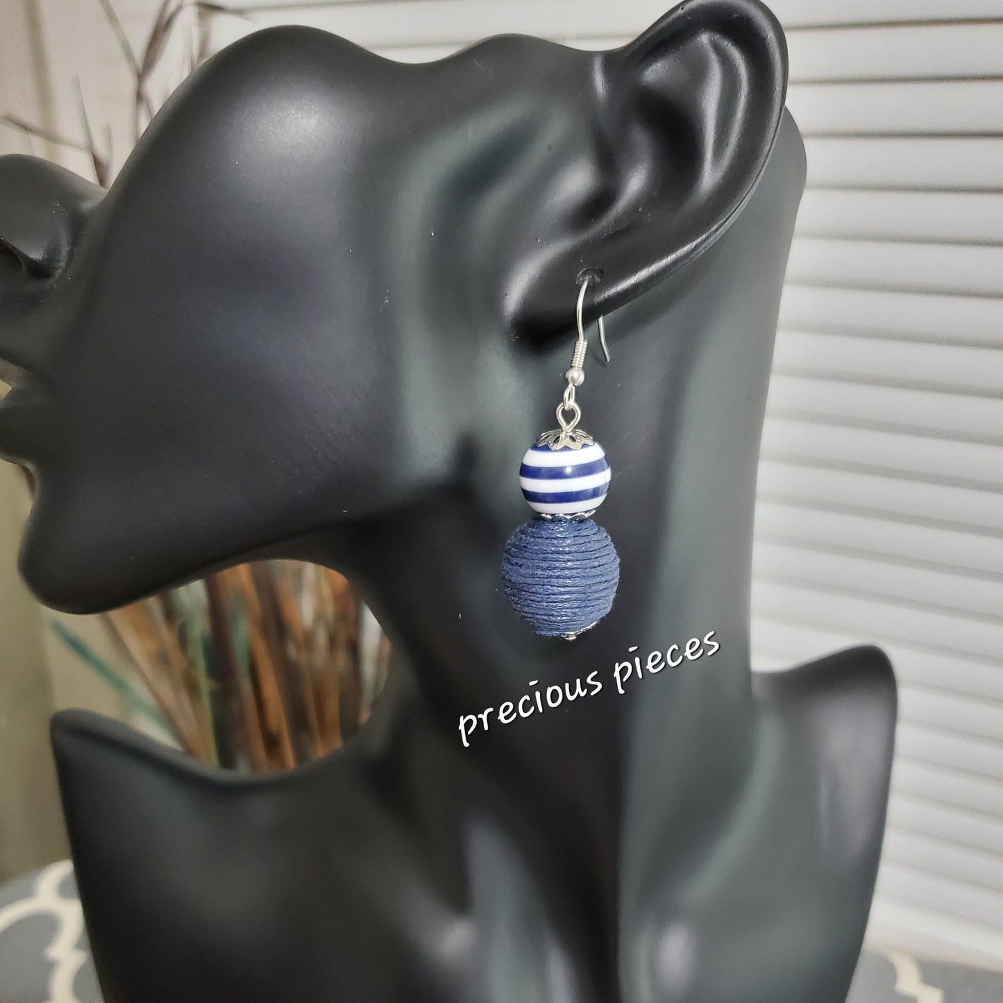 Navy Blue Stripe Earrings