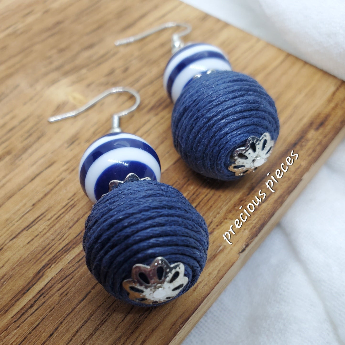 Navy Blue Stripe Earrings