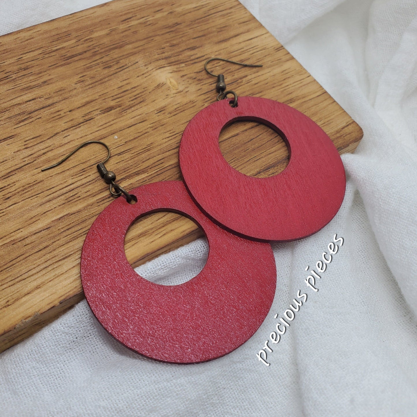 Red Hand Painted Open Circle Earrings
