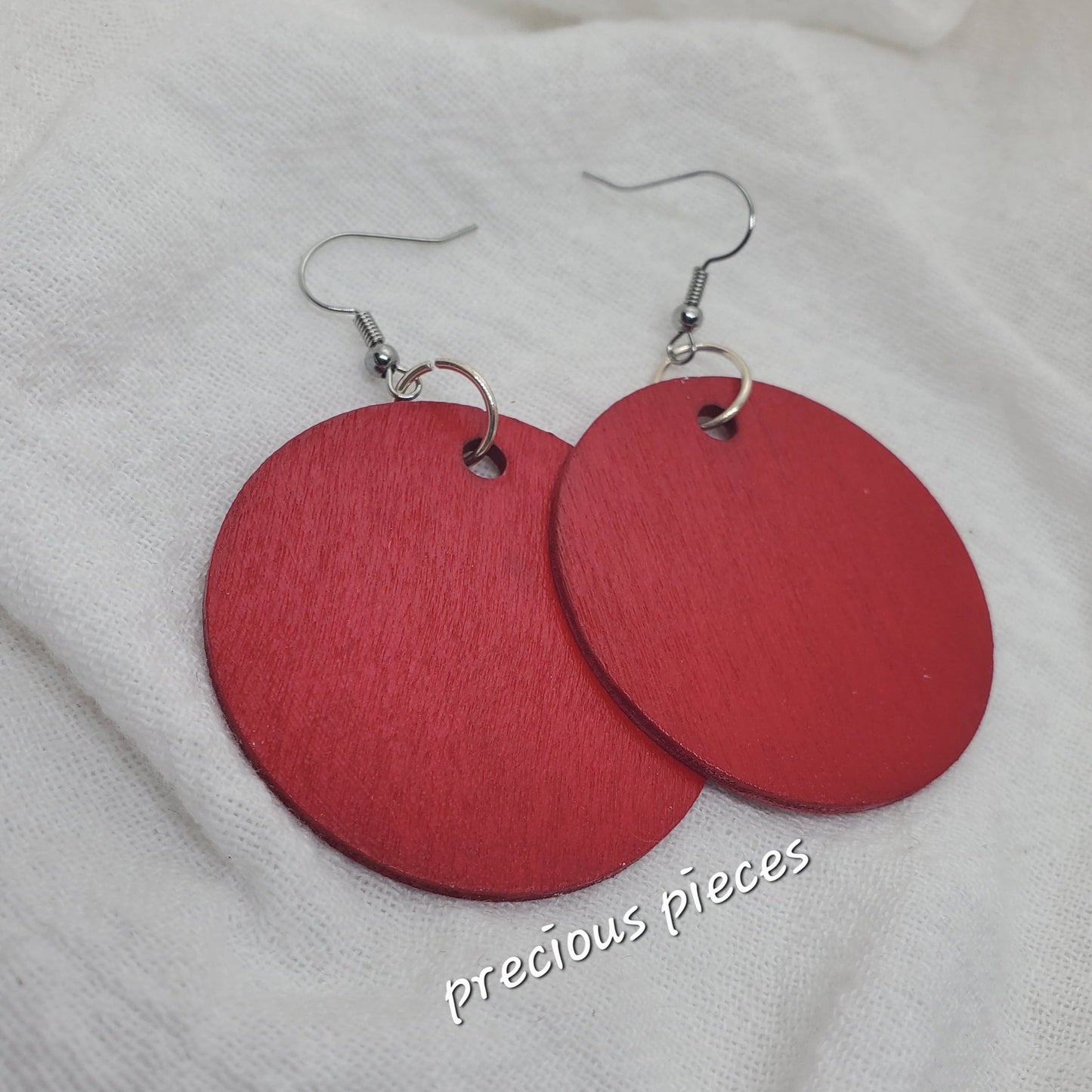 Red Hand Painted Wood Earrings (1.5 inch)