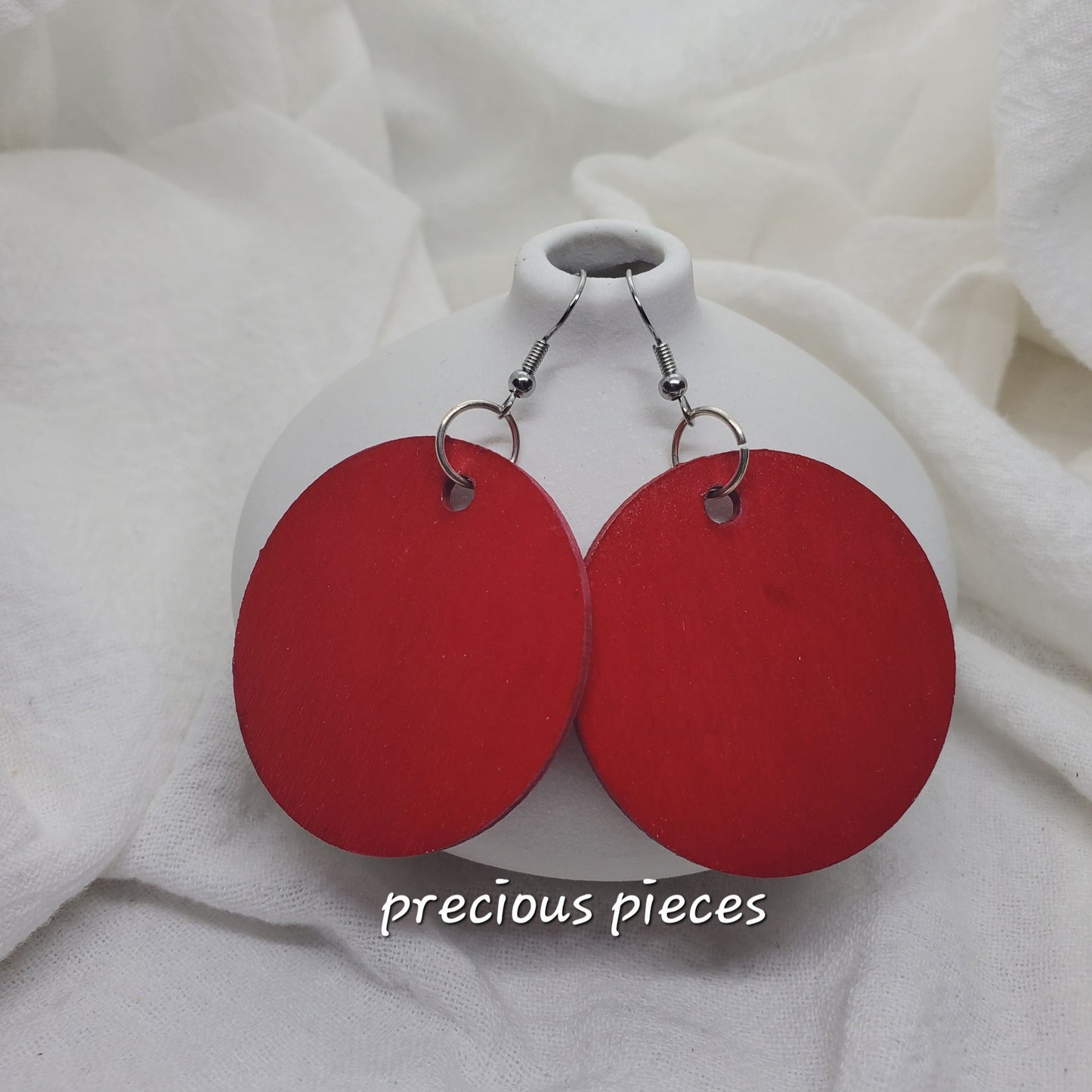 Red Hand Painted Wood Earrings (1.5 inch)
