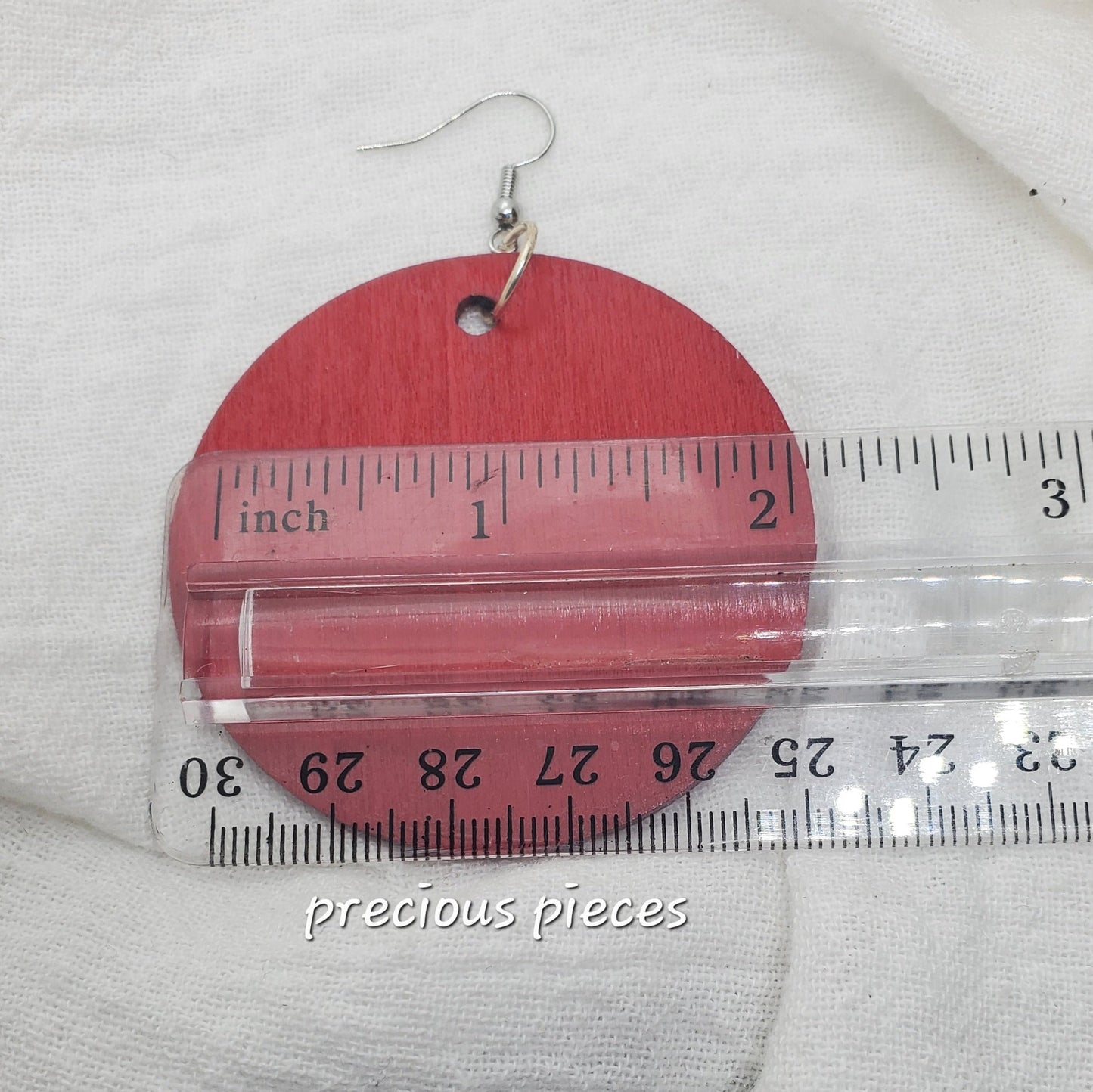Red Hand Painted Wood Earrings (2 inches)