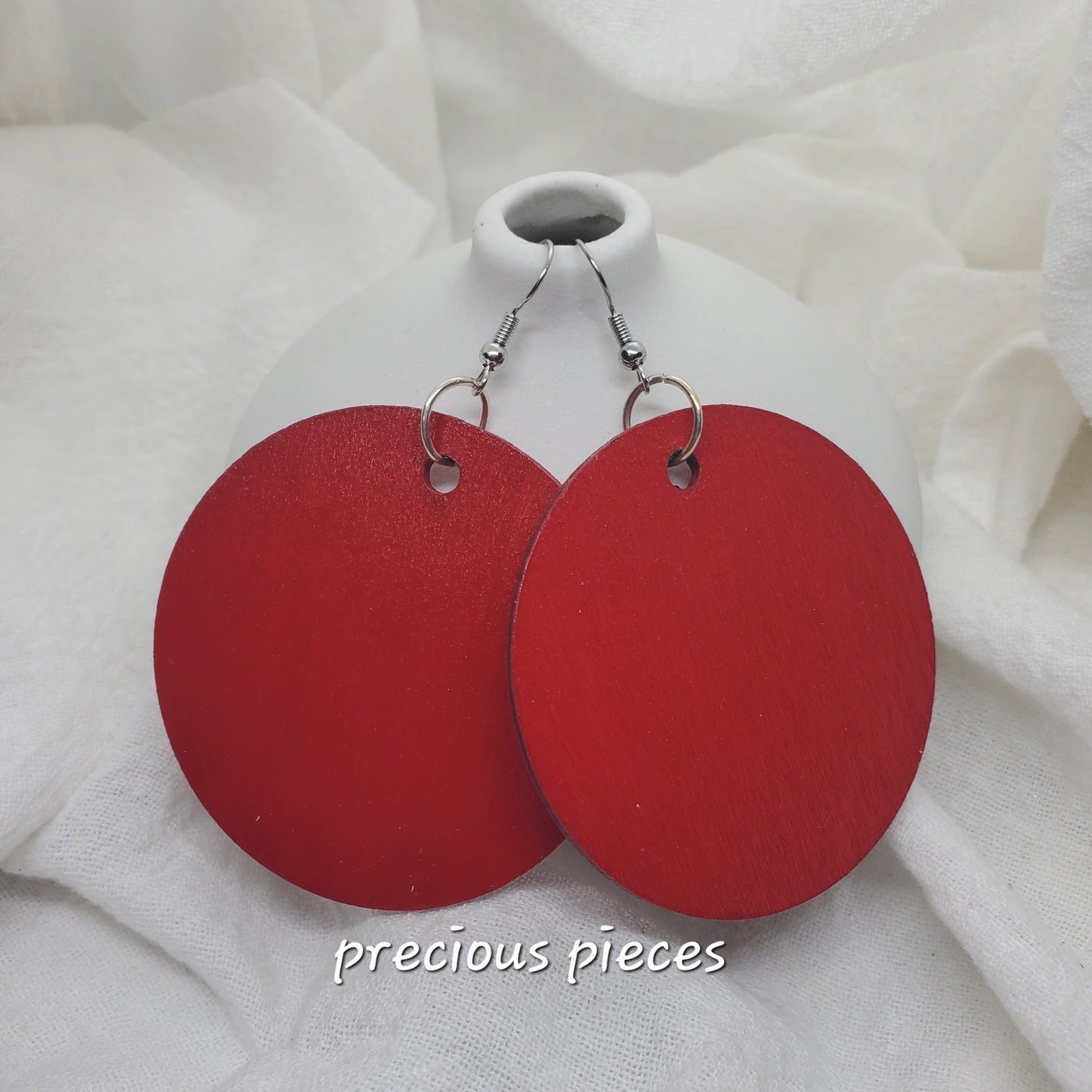Red Hand Painted Wood Earrings (2 inches)