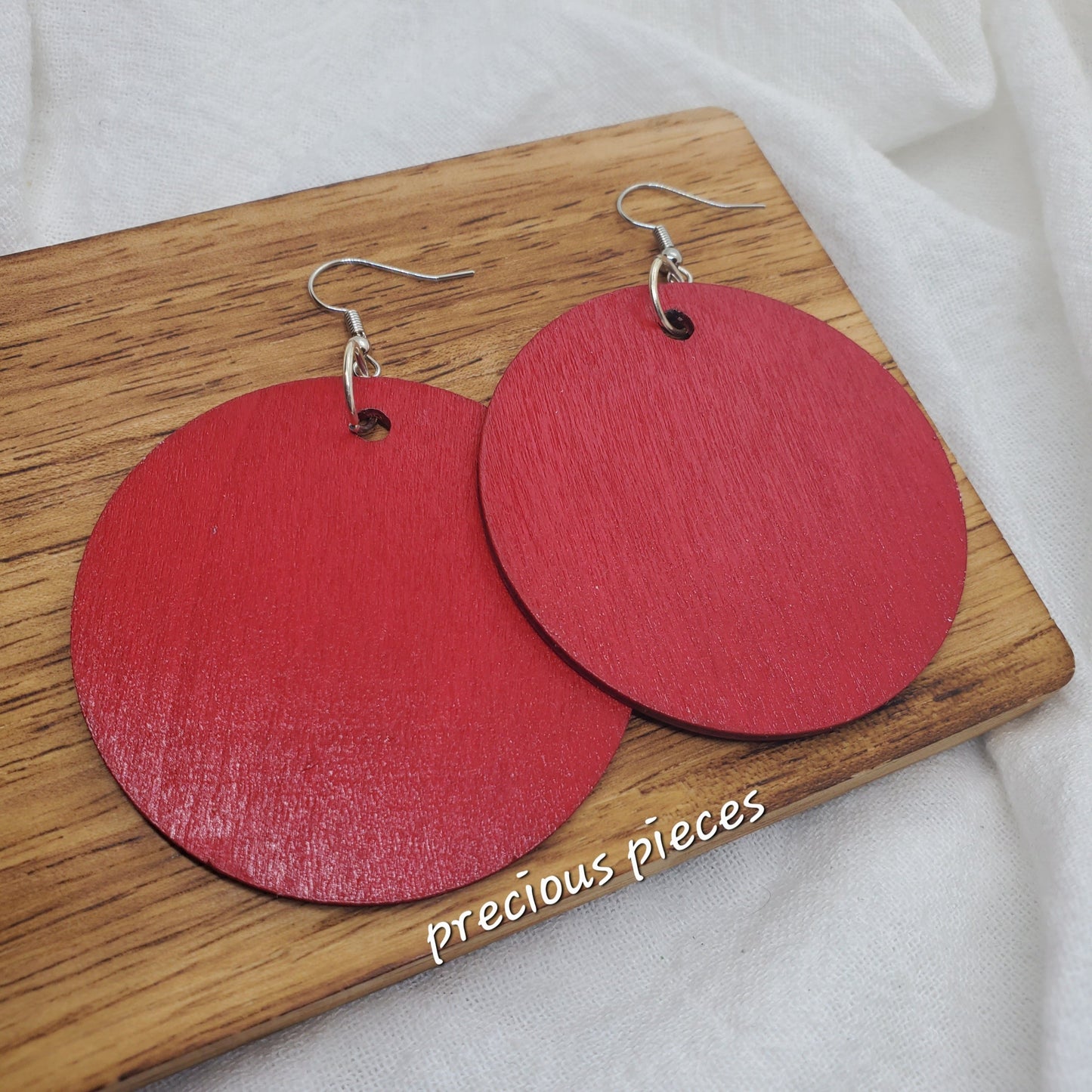 Red Hand Painted Wood Earrings (2 inches)