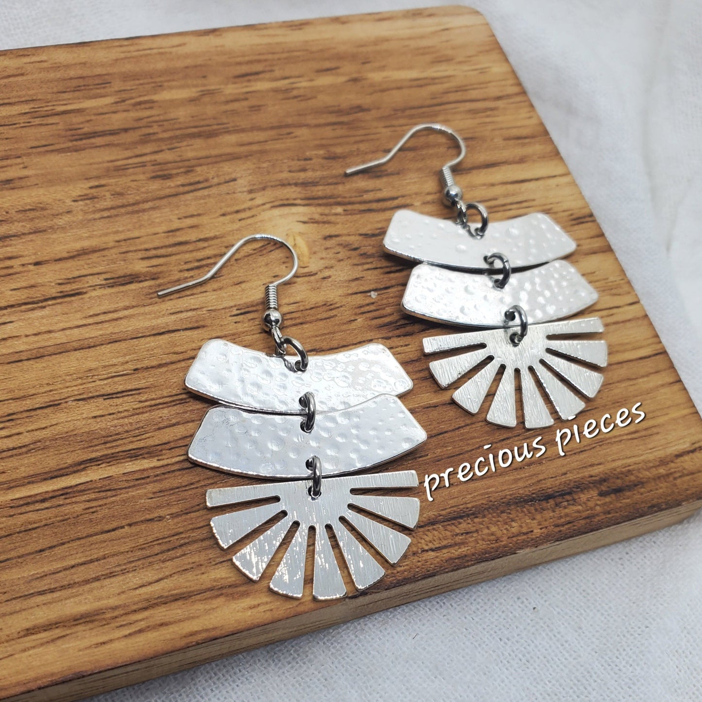 Silver Strip and Fan Shaped Earrings