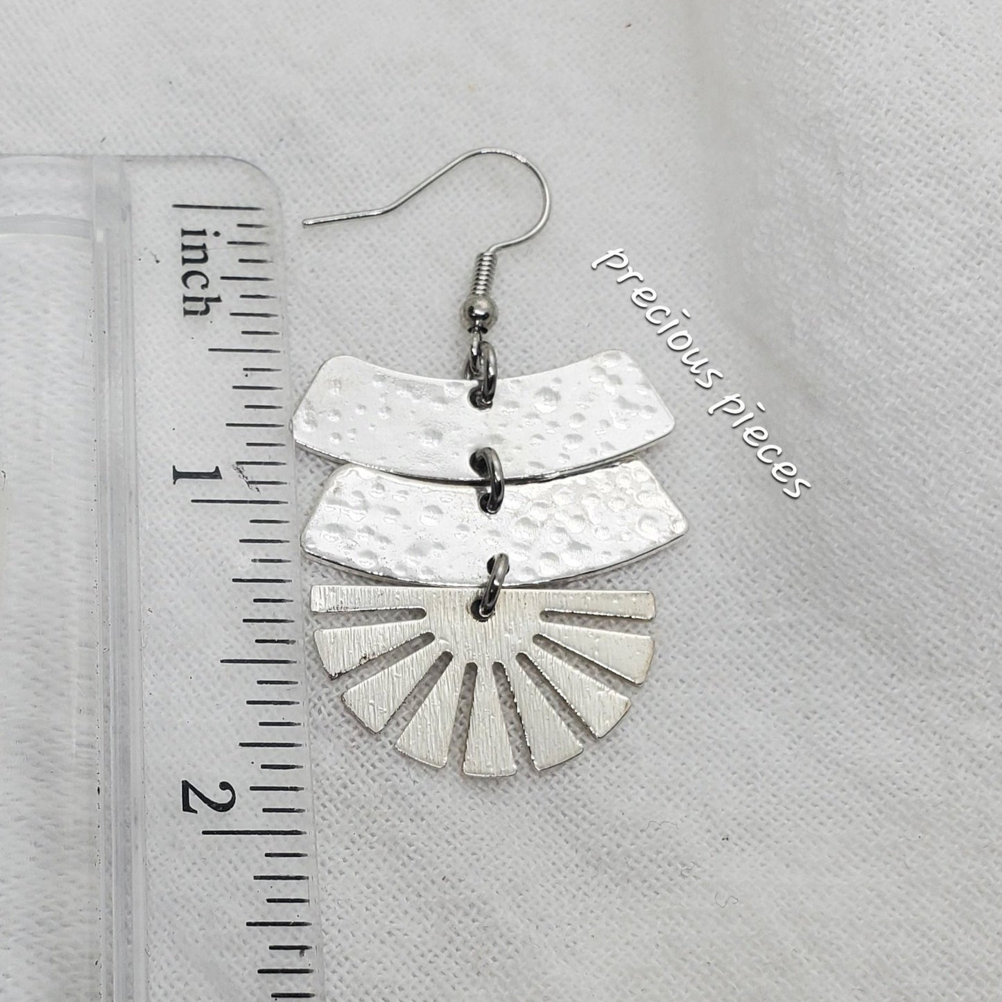 Silver Strip and Fan Shaped Earrings