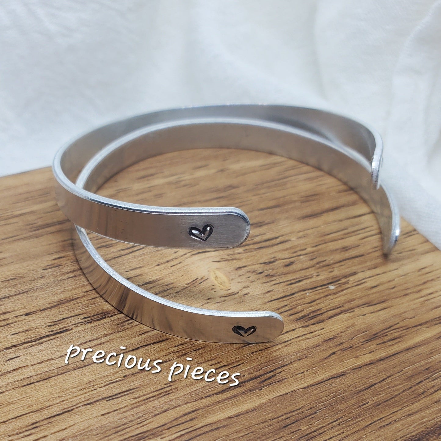 Small Silver Heart Stamped Bangles