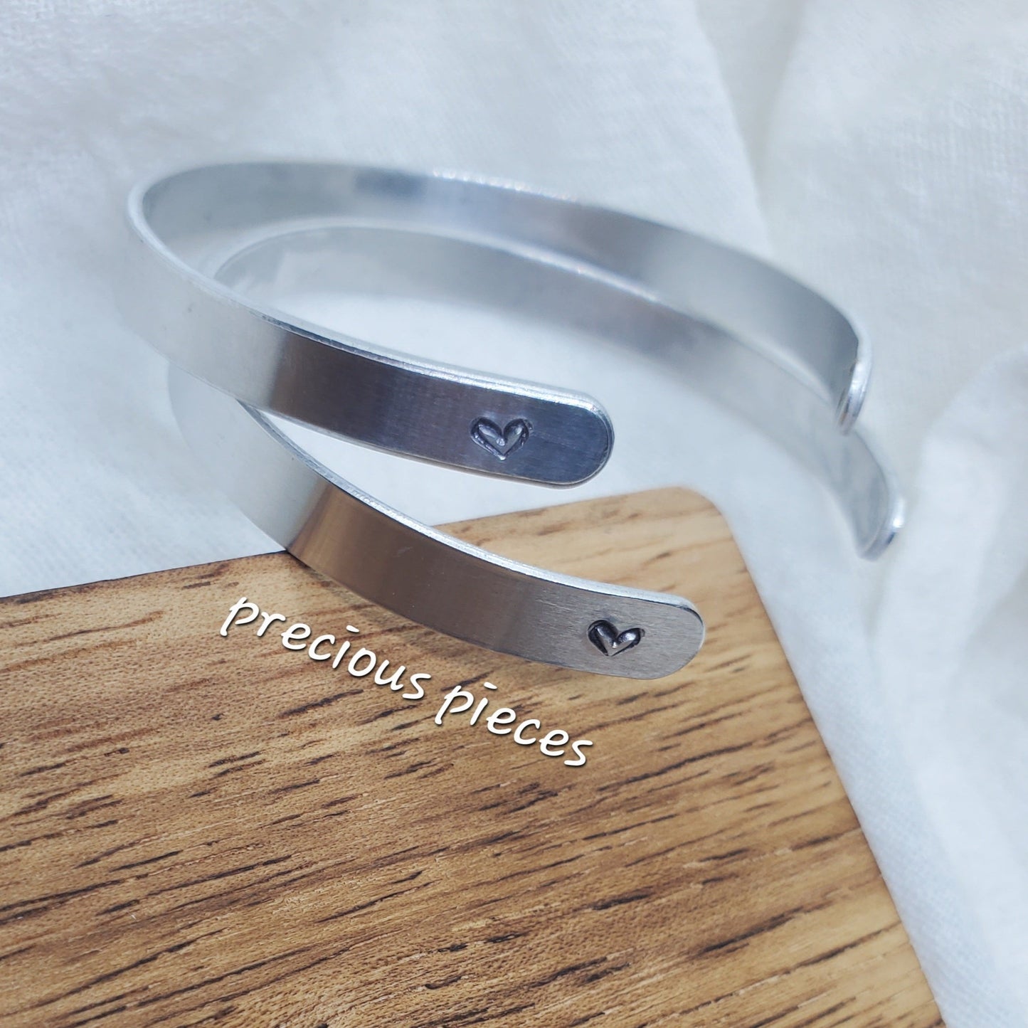 Small Silver Heart Stamped Bangles