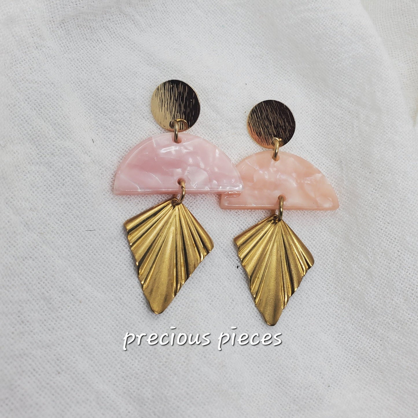 Pink Marble and Brass Earrings