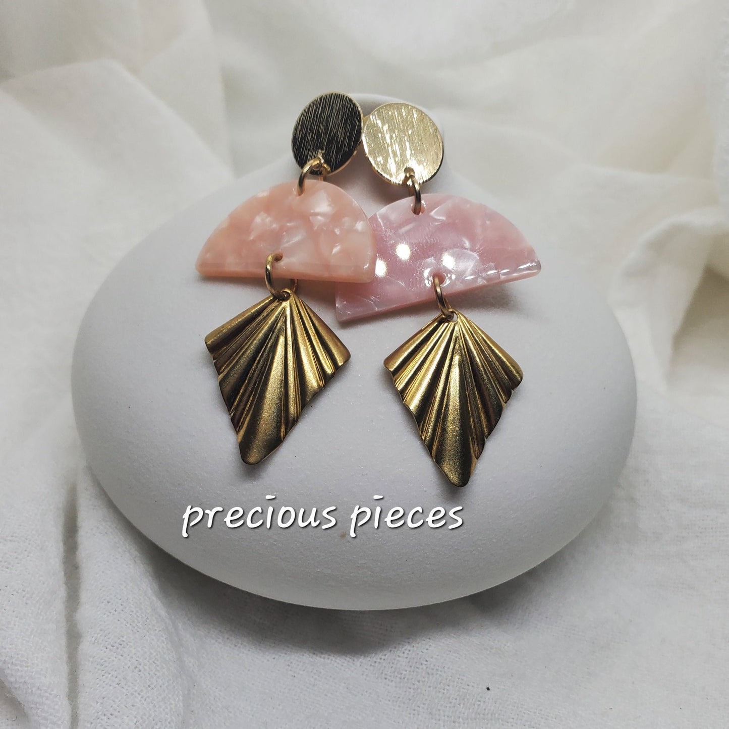 Pink Marble and Brass Earrings