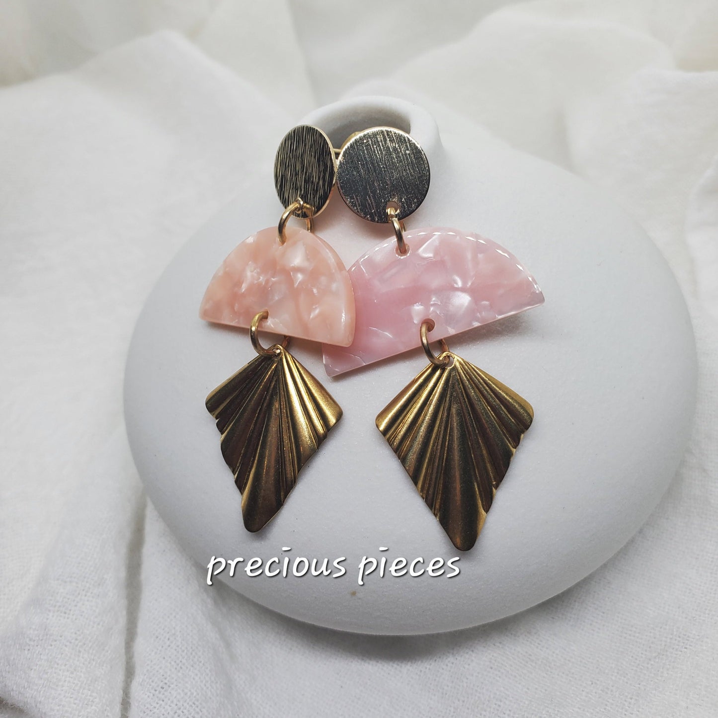 Pink Marble and Brass Earrings