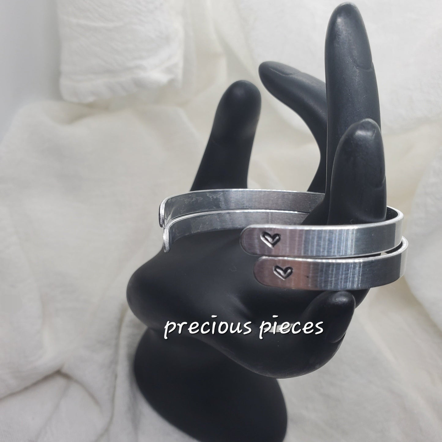 Small Silver Heart Stamped Bangles