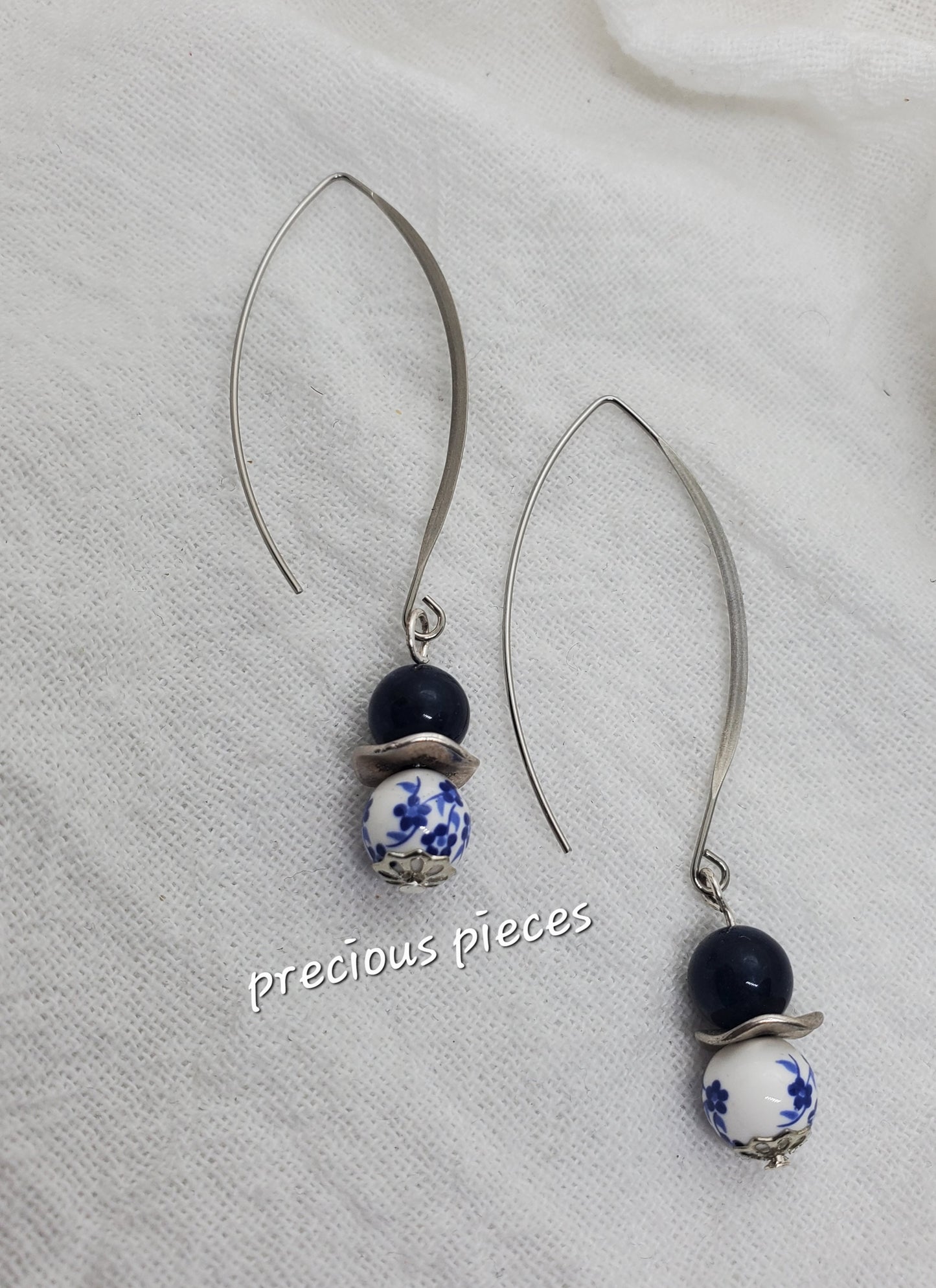 Navy Blue and Floral Earrings