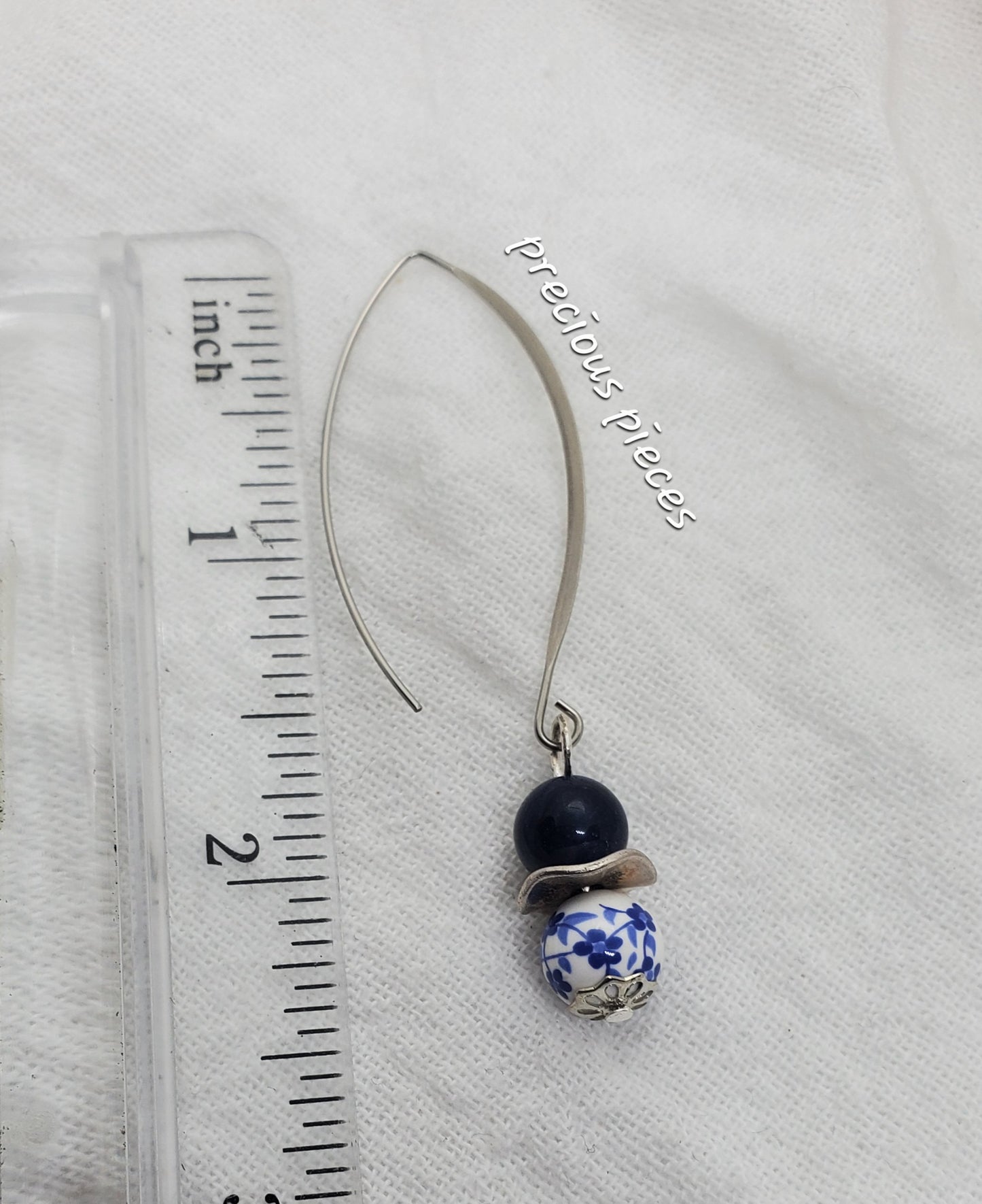 Navy Blue and Floral Earrings