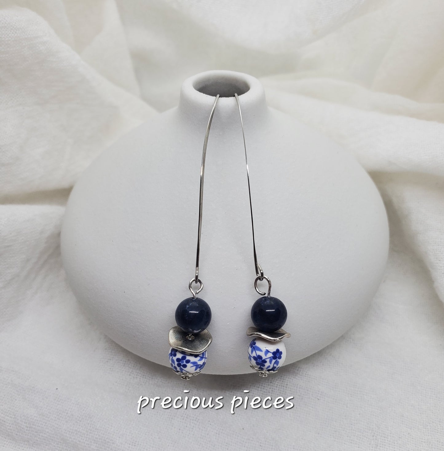 Navy Blue and Floral Earrings