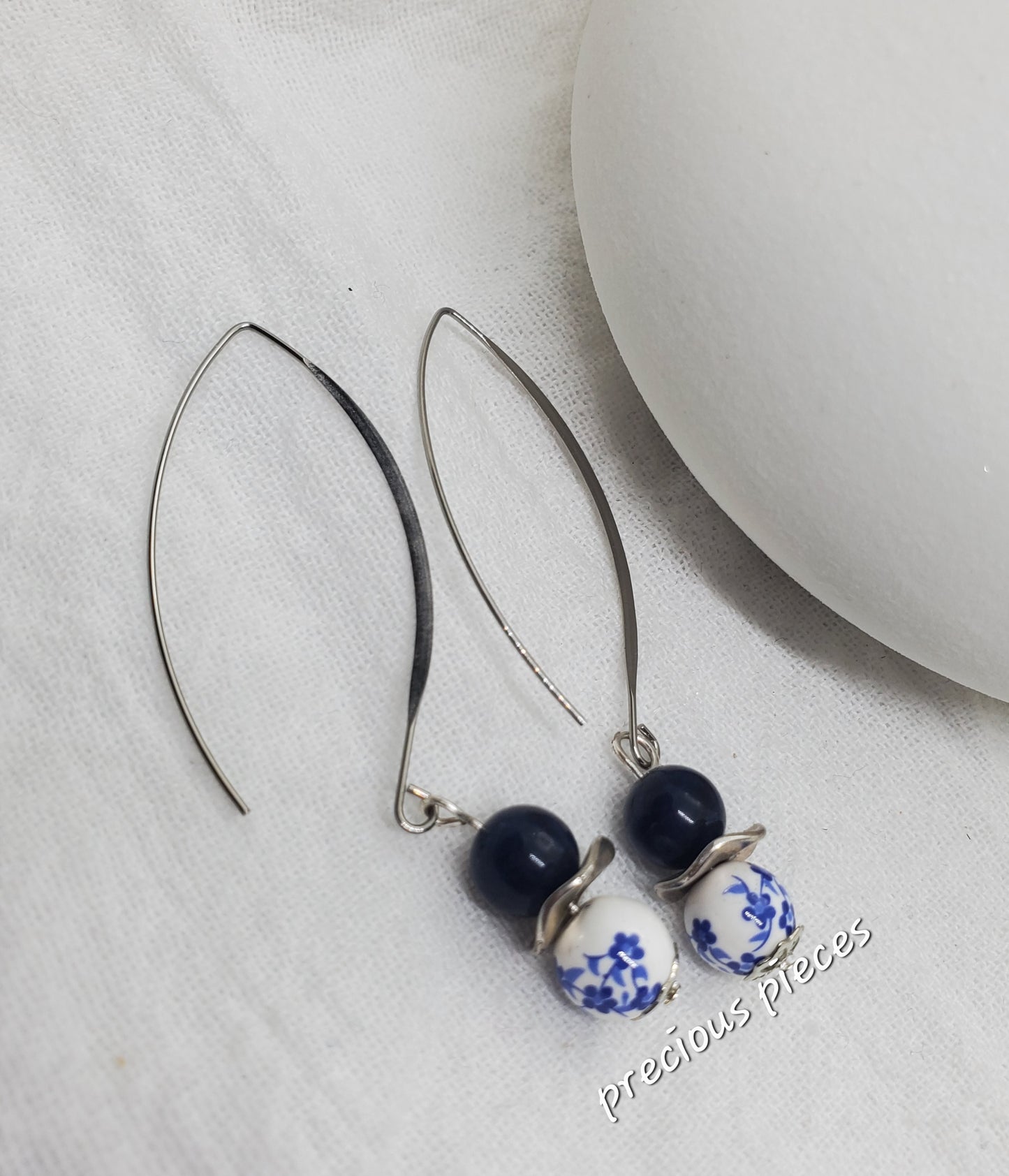 Navy Blue and Floral Earrings