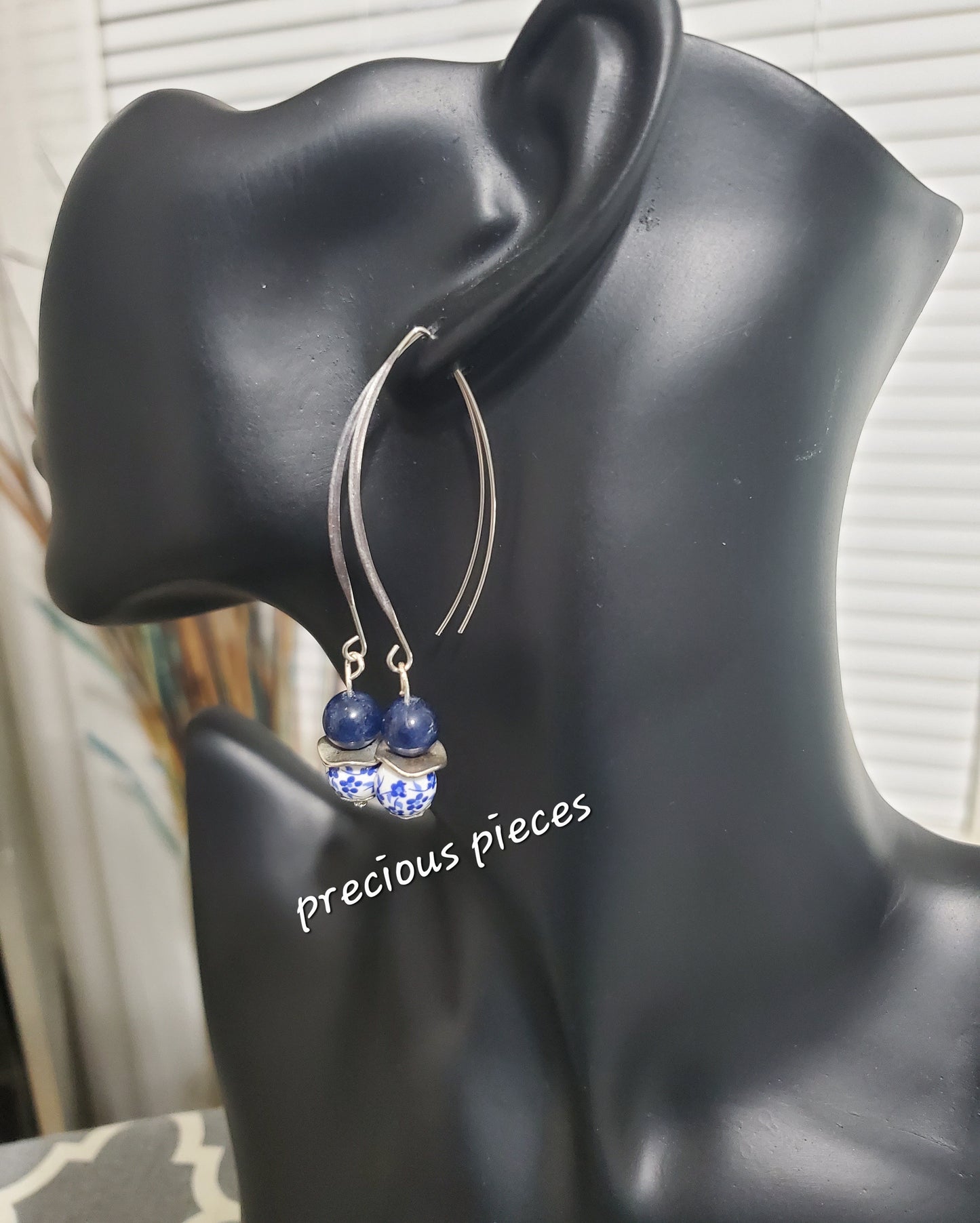 Navy Blue and Floral Earrings