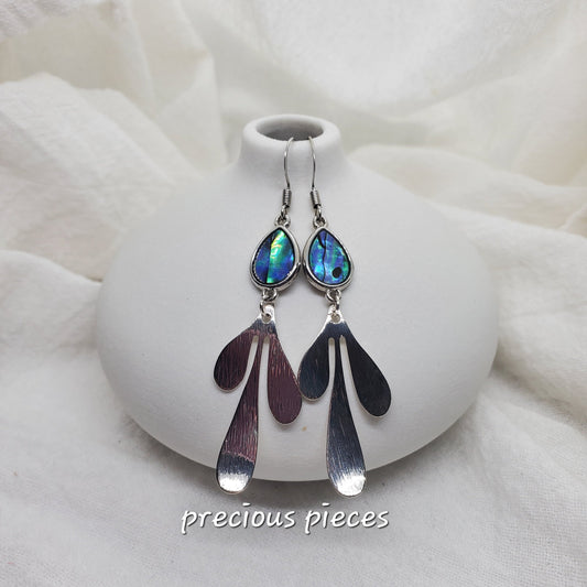 Teardrop Shell and Silver Leaf Earrings