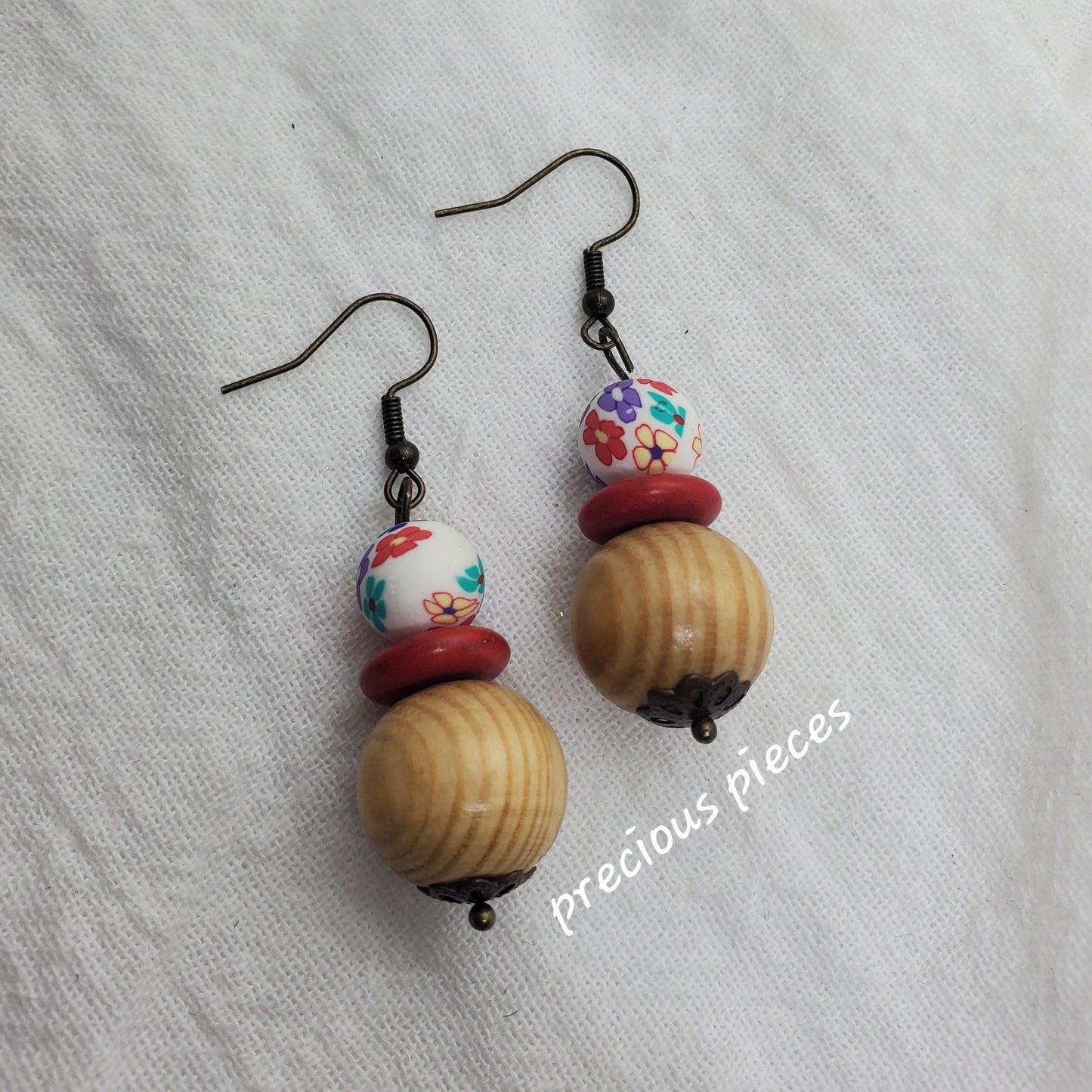 Wood and Clay Flower Earrings