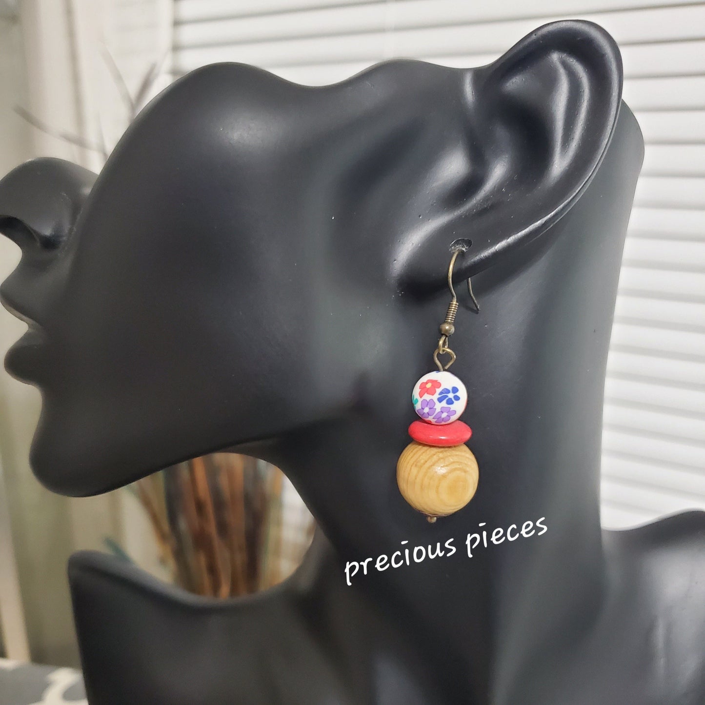 Wood and Clay Flower Earrings