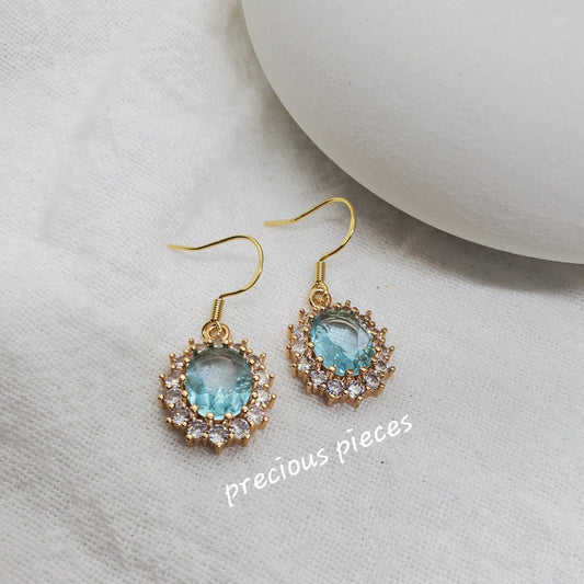 Vintage Oval Glass Ocean Blue Earrings