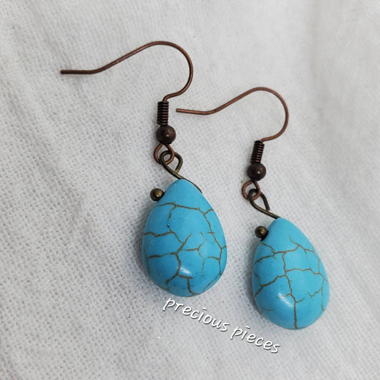 Turquoise  Howlite Teardrop Earrings