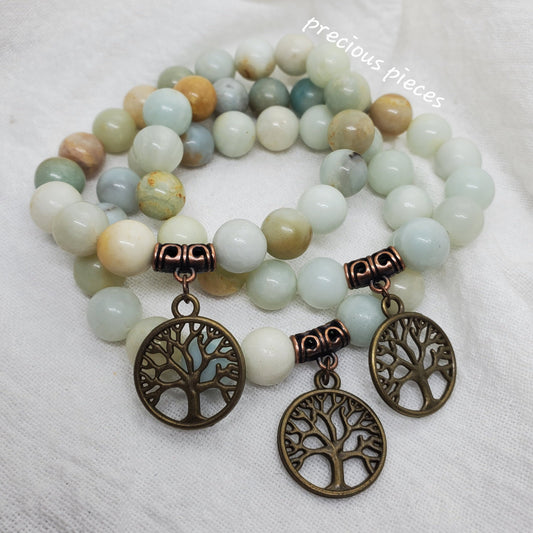 Tree of Life Natural Amazonite Beaded Bracelet