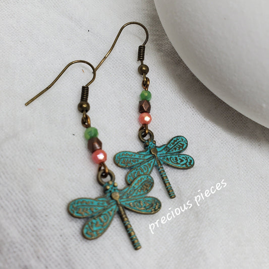Turquoise Patina Dragonfly Earrings