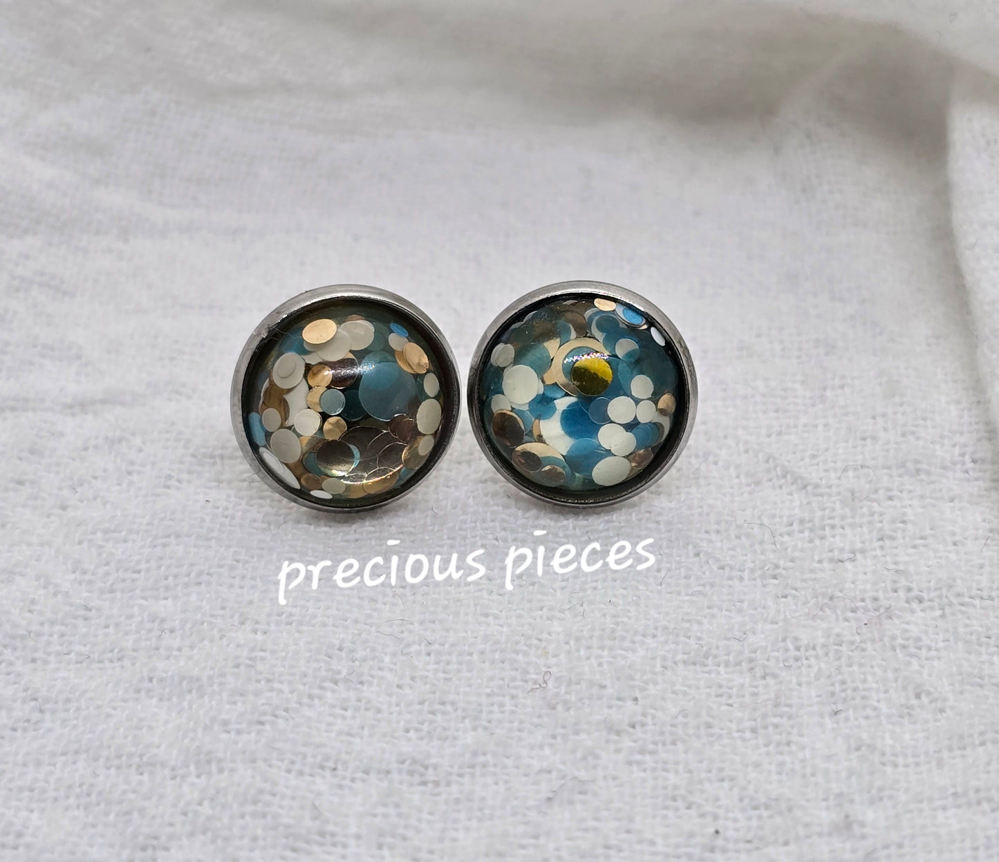 Chunky Turquoise and White Stud Earrings