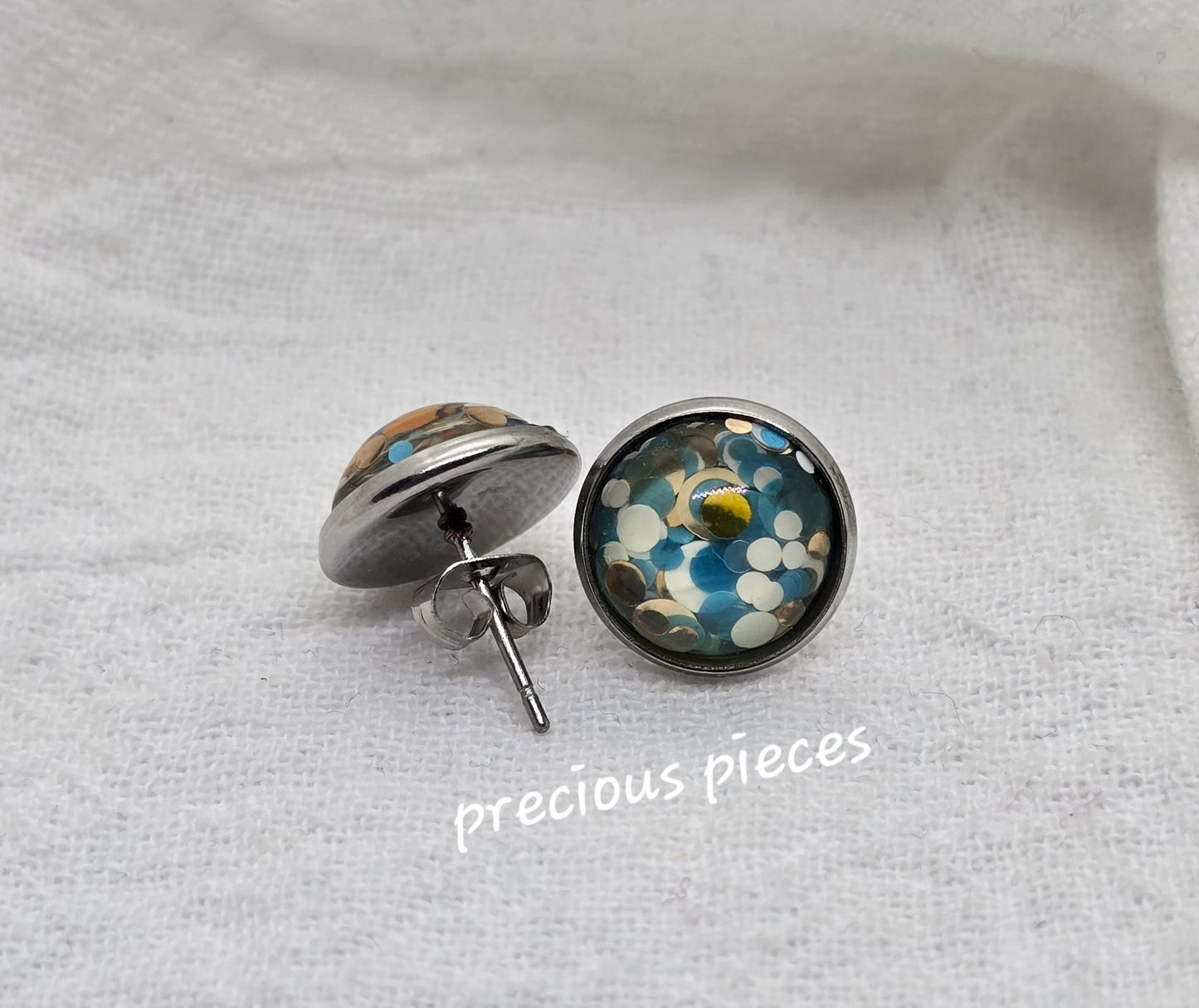 Chunky Turquoise and White Stud Earrings