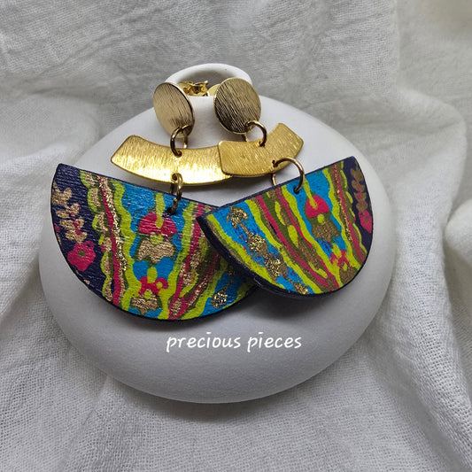 Multicolored and Brass Half Circle Earrings