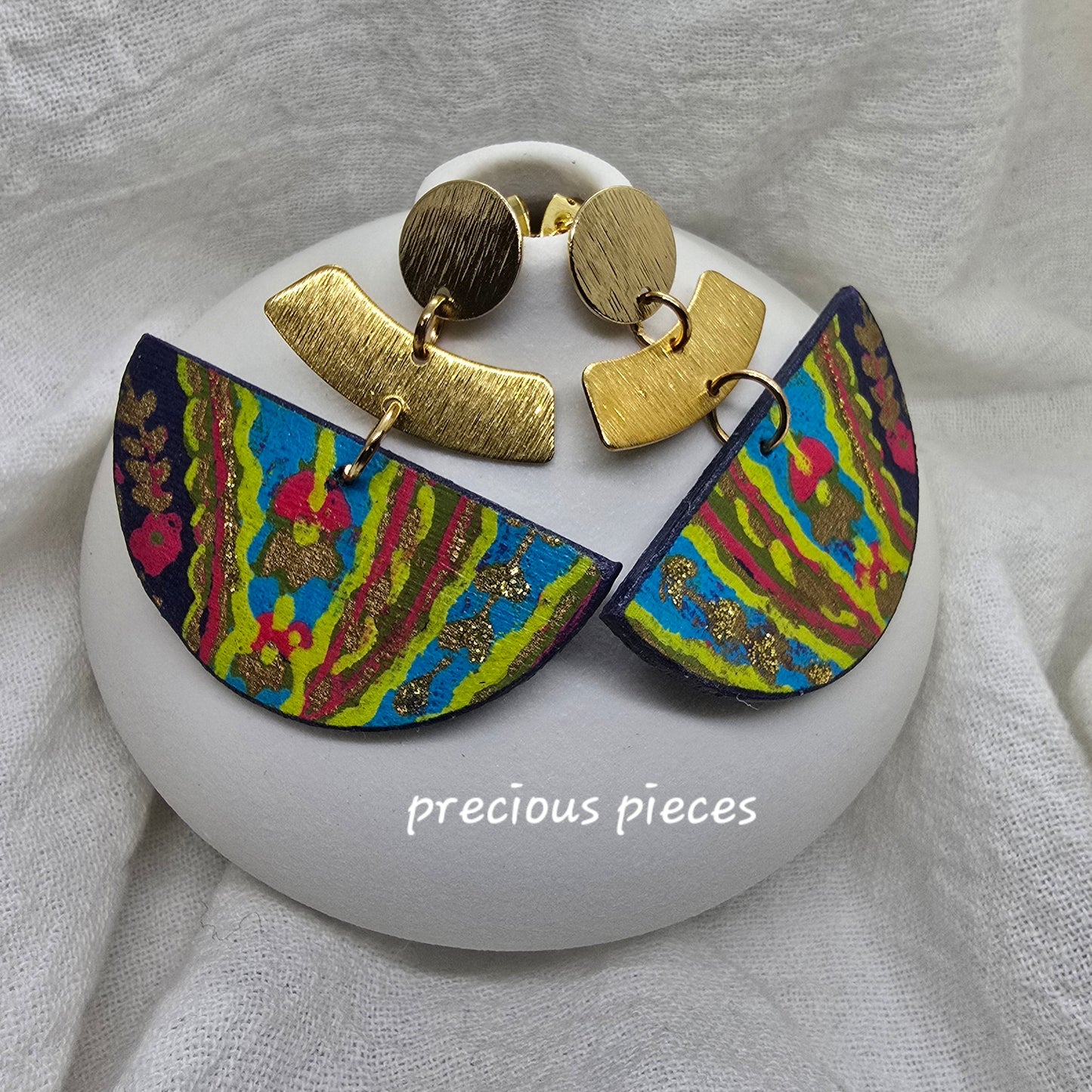 Multicolored and Brass Half Circle Earrings